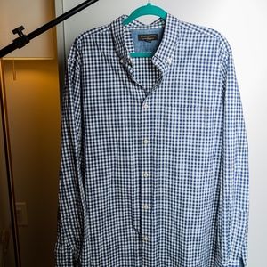 Navy Blue Checkered Mens Button Down Shirt Sz XL
